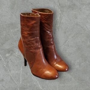 Women Vintage Leather Brown Ankle Boots By Nine West Size 9.5M